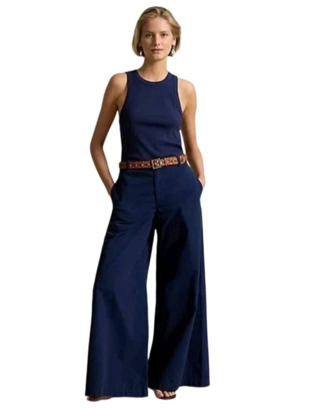 Polo Ralph Lauren Womens Pants Size 12 Blue Wide Leg Cotton Relaxed Chino New